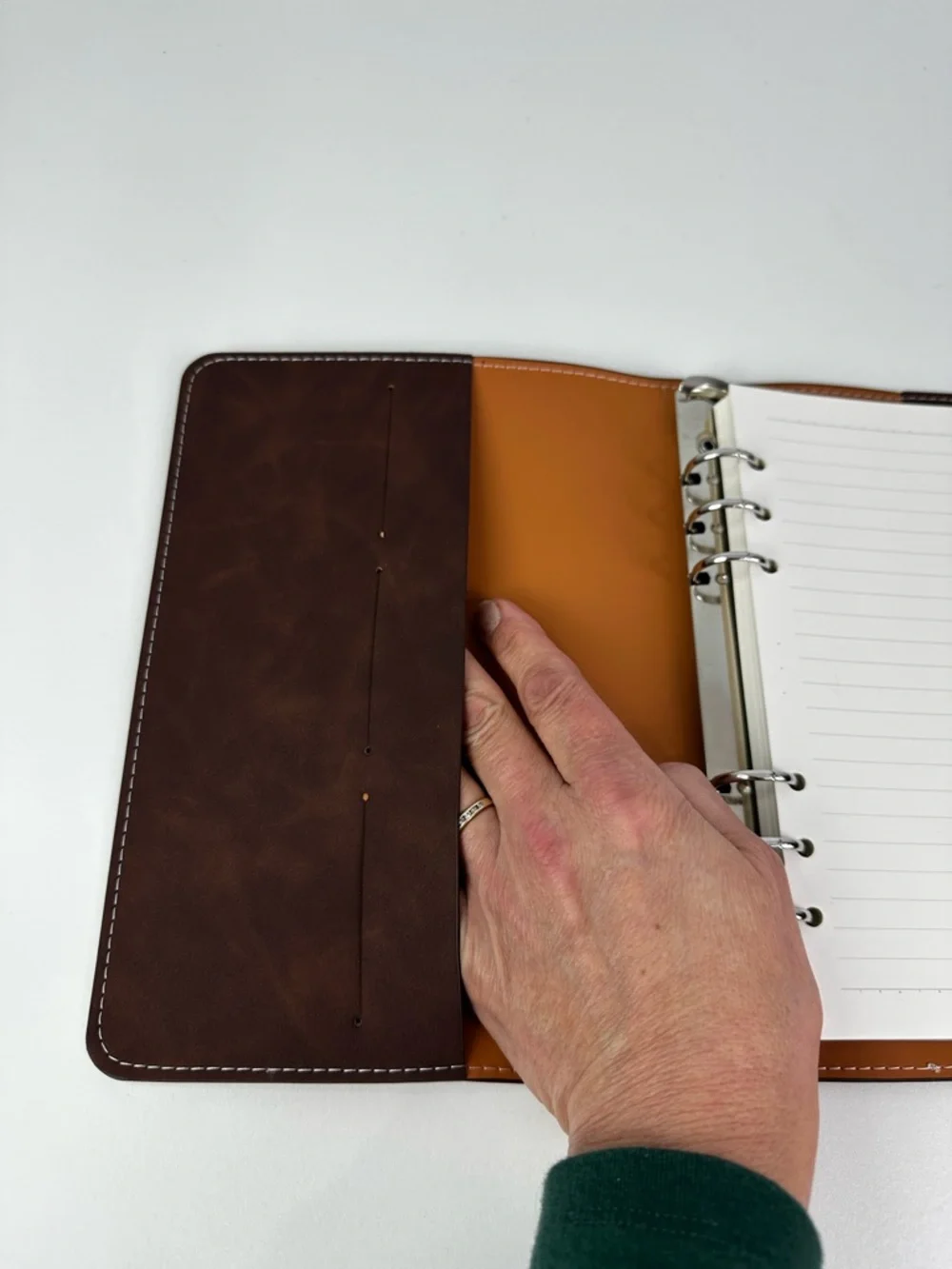 A5 Six Ring Soft Brown Coffee Colored Snap Closure Binder With Clear Pouches